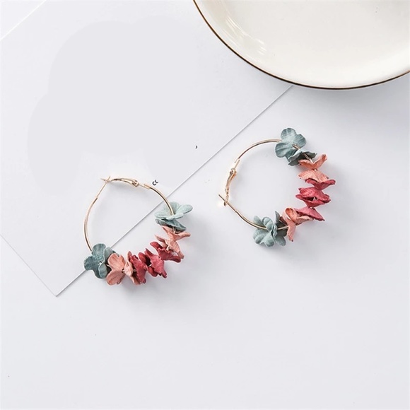 Multicolor Floral Flower Petal Large Hoop Earrings - Picture 6 of 10